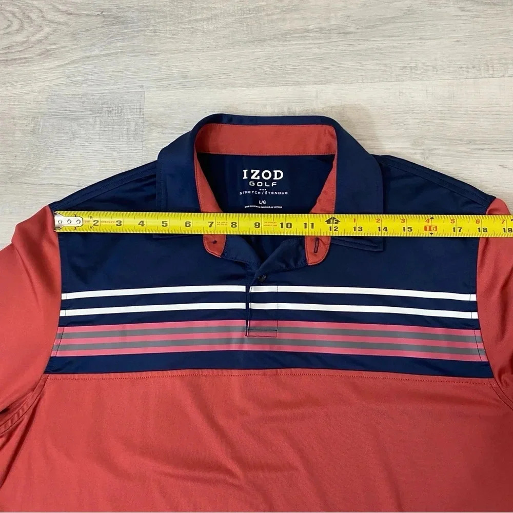 IZOD Men's Golf Polo in Salmon and Navy Size L - Short Sleeve with stretch - Picture 10 of 16